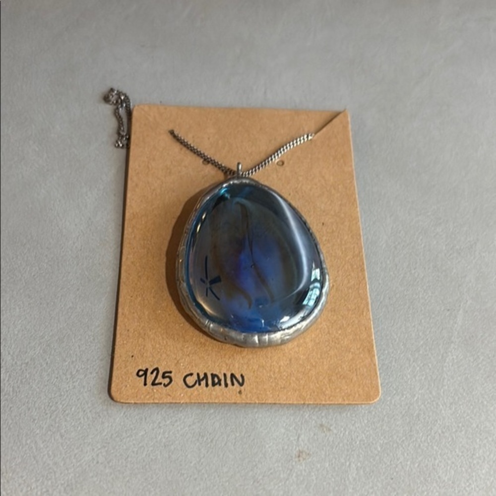 Glass Blue Pendant on silver 925 chain